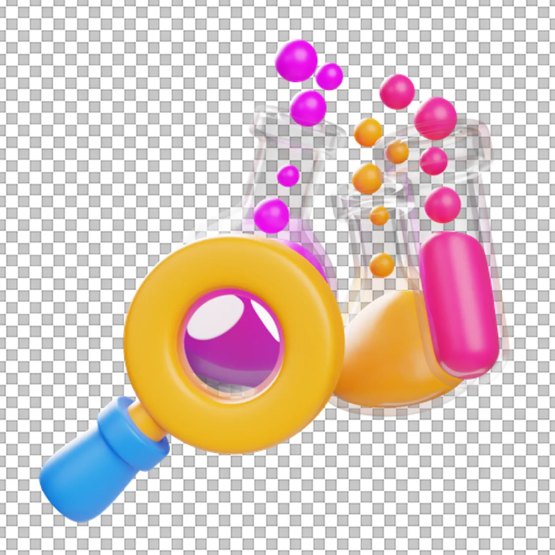 Magnifying Glass Analyzing Chemistry Flasks Science Icon PNG