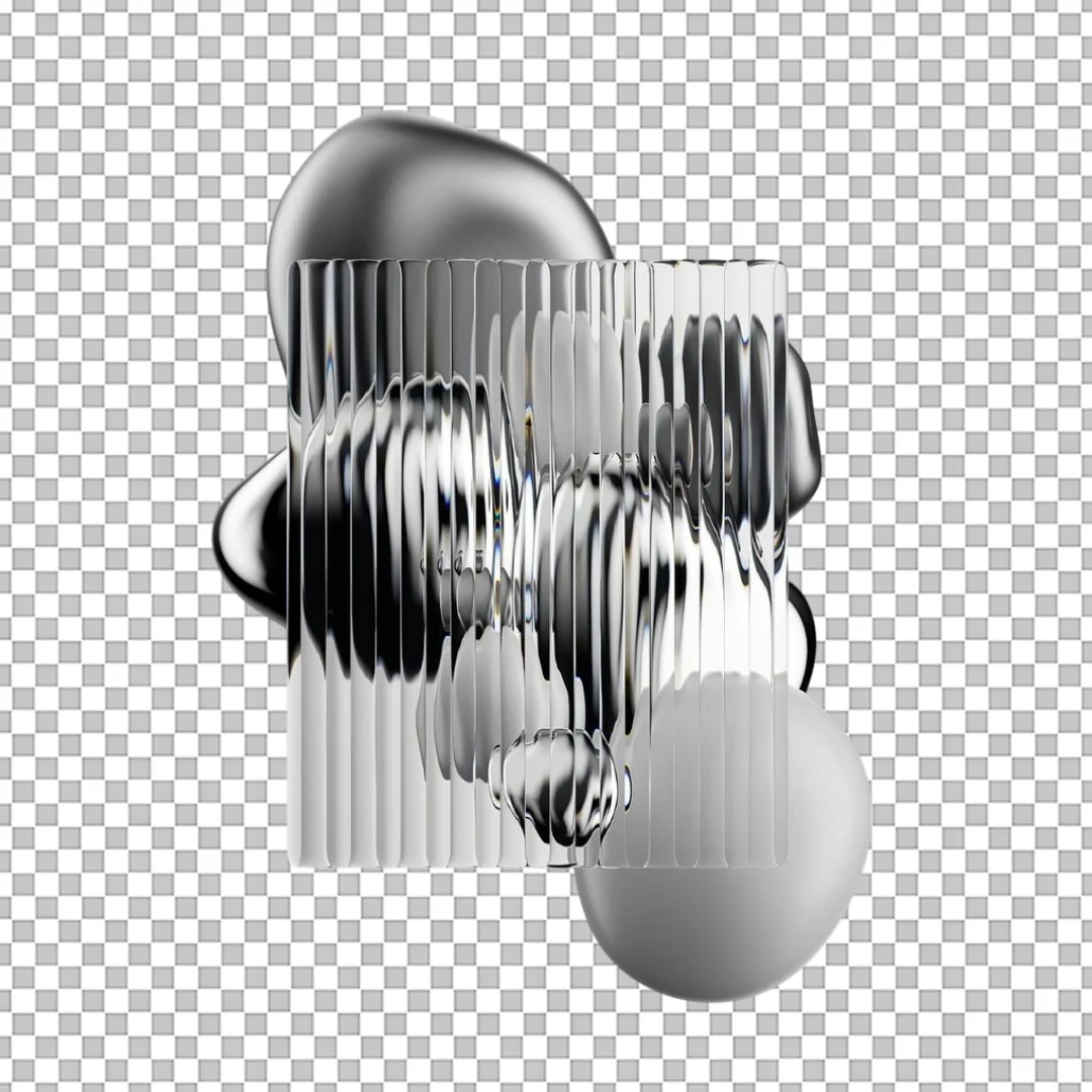 Abstract Chrome And Glass Geometric Shape 3D PNG