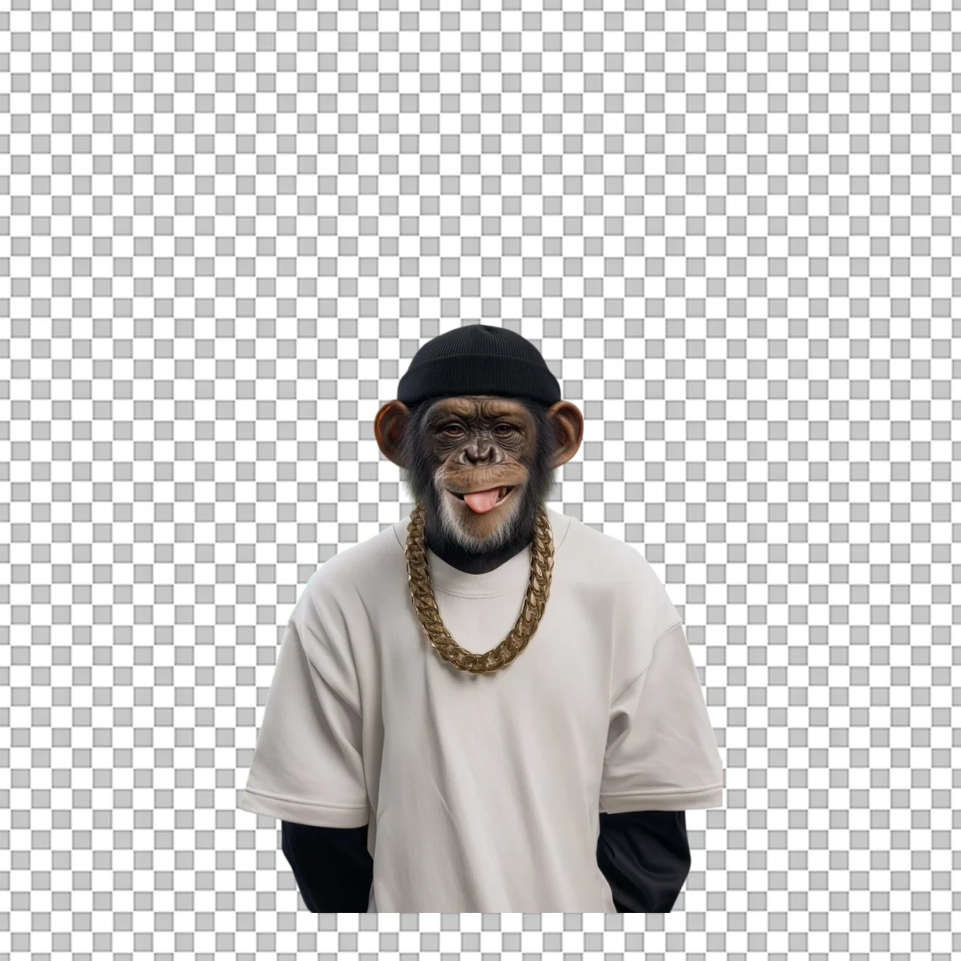 Chimpanzee Wearing Beanie And Chain PNG