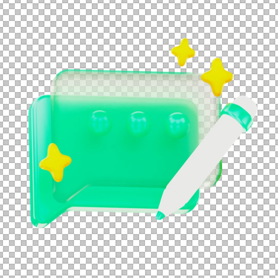 Green Speech Bubble With Pen Icon PNG