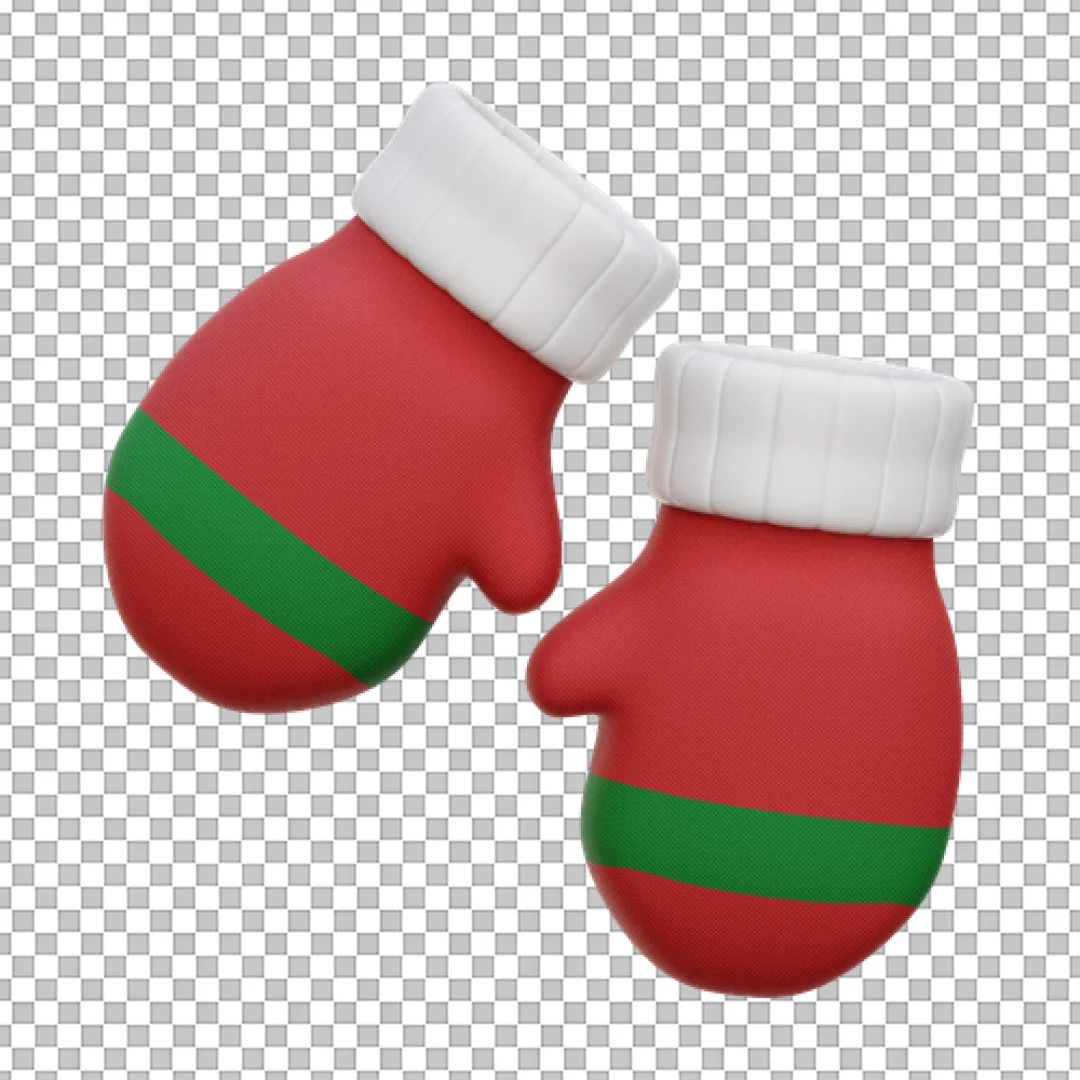 Red Mittens With Green Stripe And White Cuff PNG