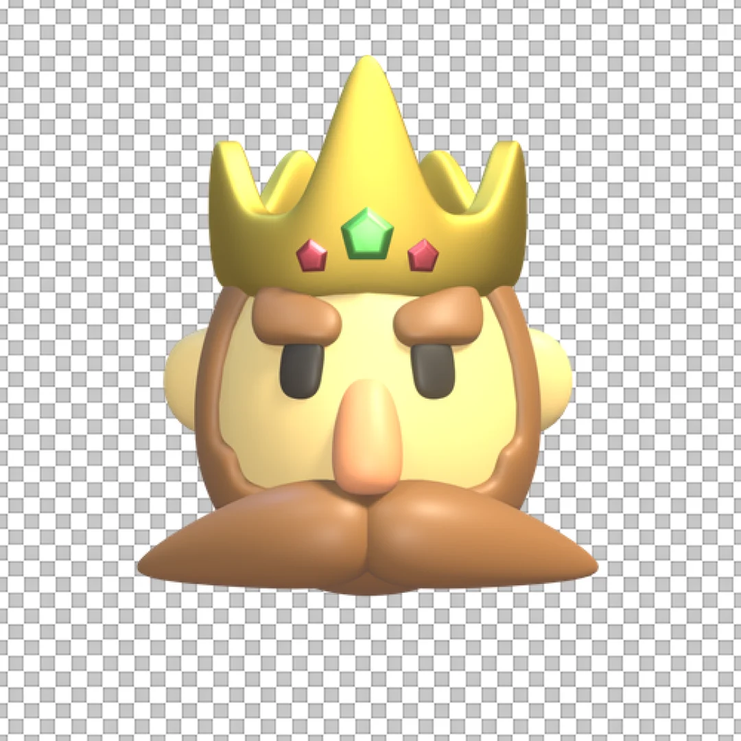 Voxel Style 3D King Head PNG