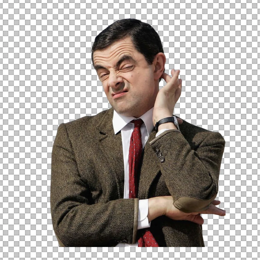 Mr Bean Scratching Ear Funny Pose Clipart PNG