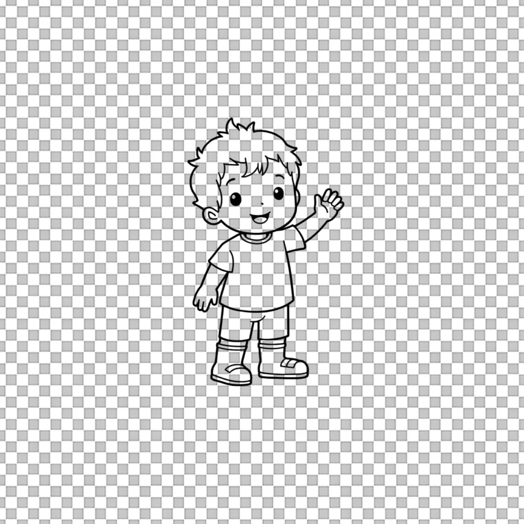 Cartoon Boy Waving Line Art PNG