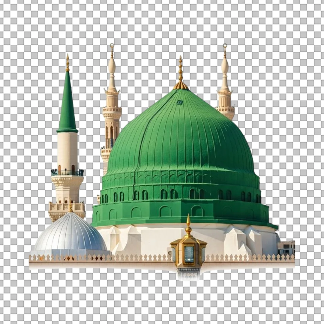 Medina Mosque Green Dome And Minarets PNG