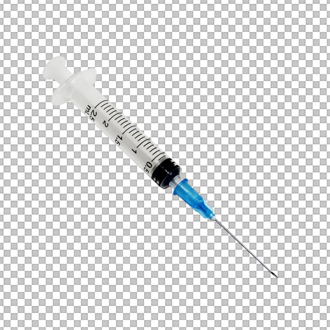 Medical Syringe With Blue Needle Cap Clipart PNG