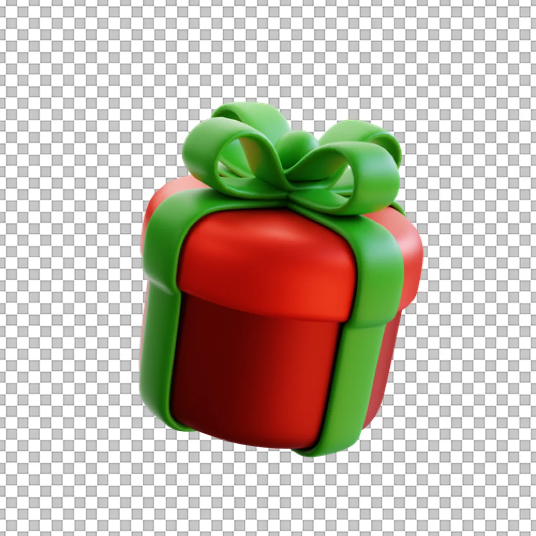 Round Red Gift Box With Green Bow PNG