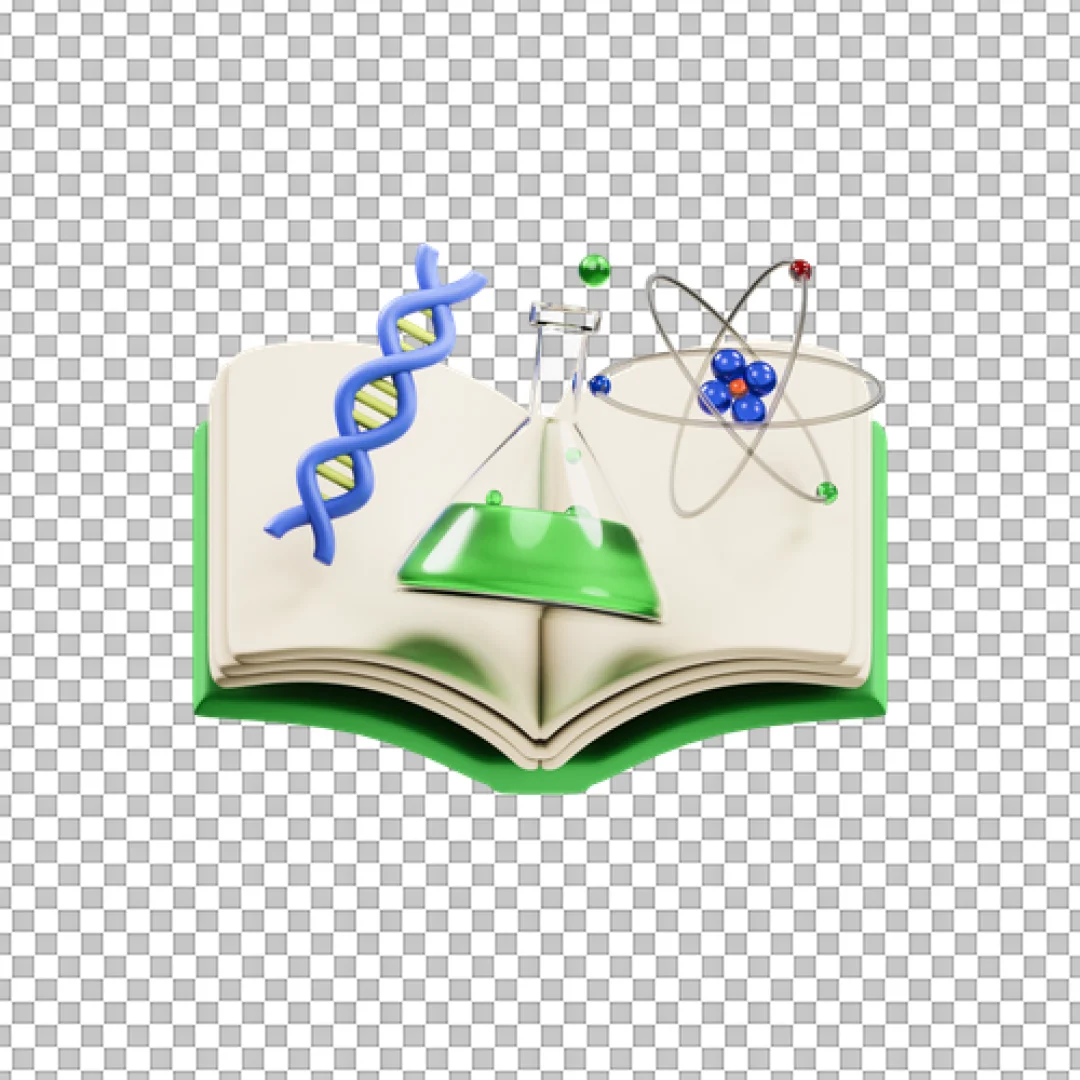 Open Book With Science Flask Atom And DNA PNG