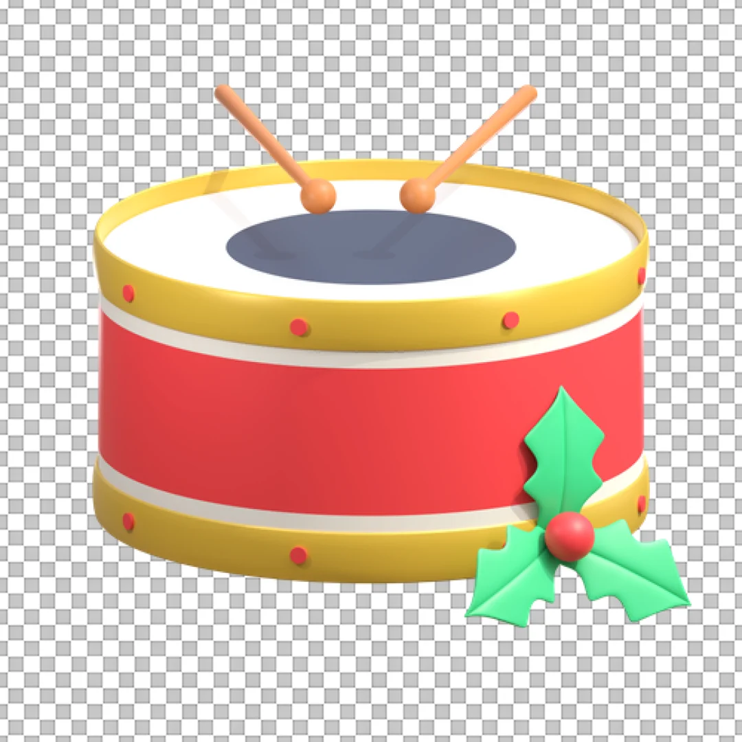 Christmas Toy Drum With Holly PNG