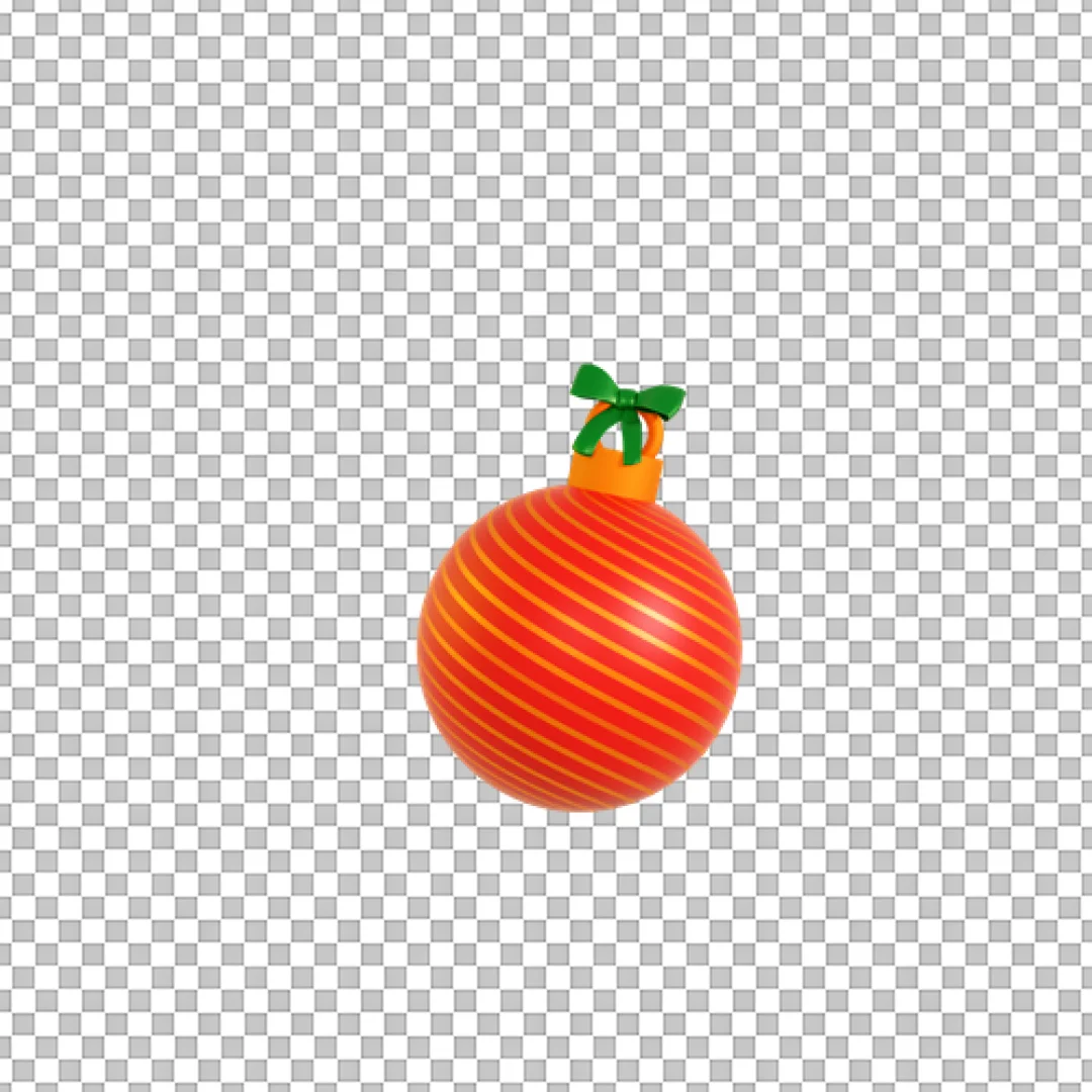 Orange Striped Christmas Ball Ornament With Green Bow PNG
