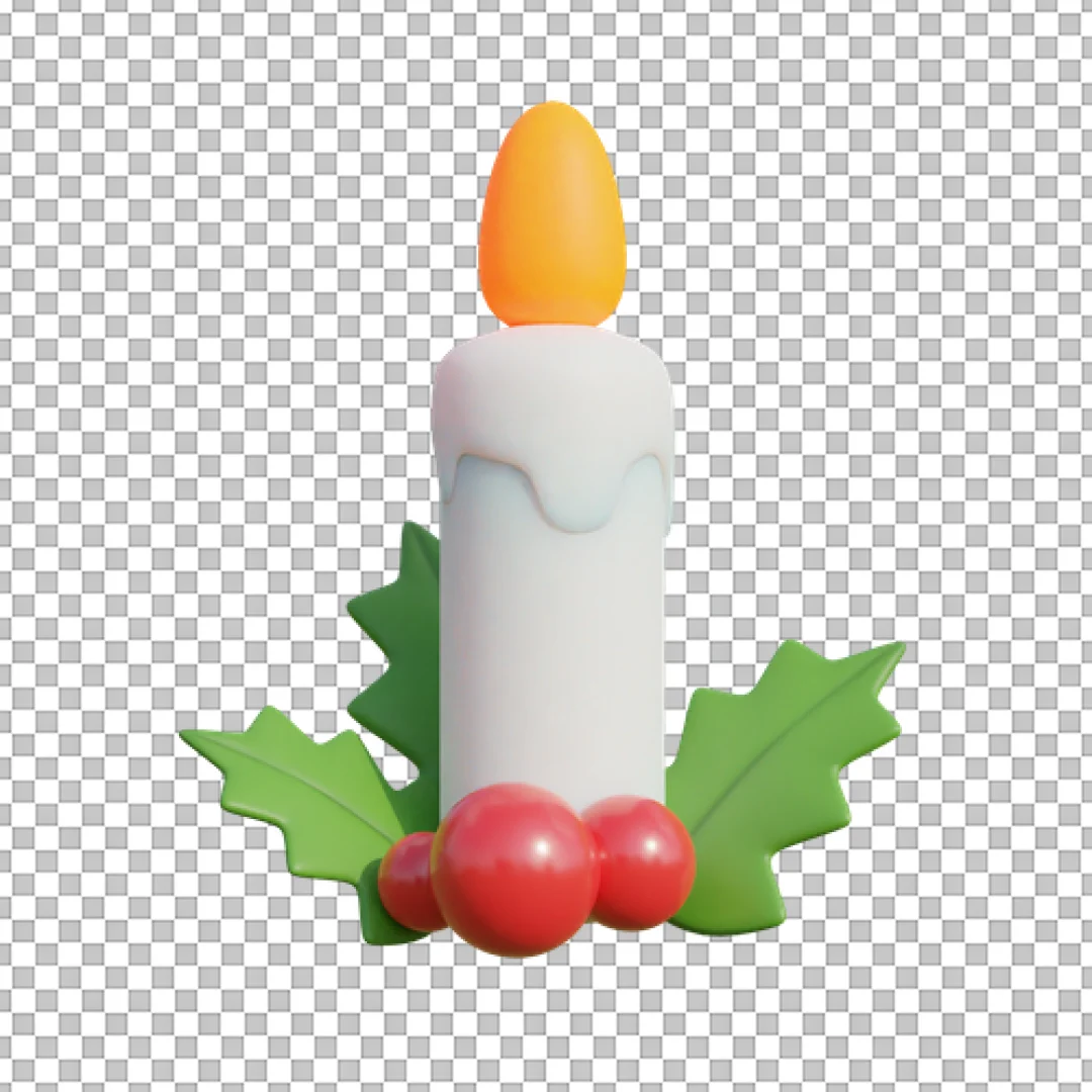 White Candle With Holly Leaves PNG