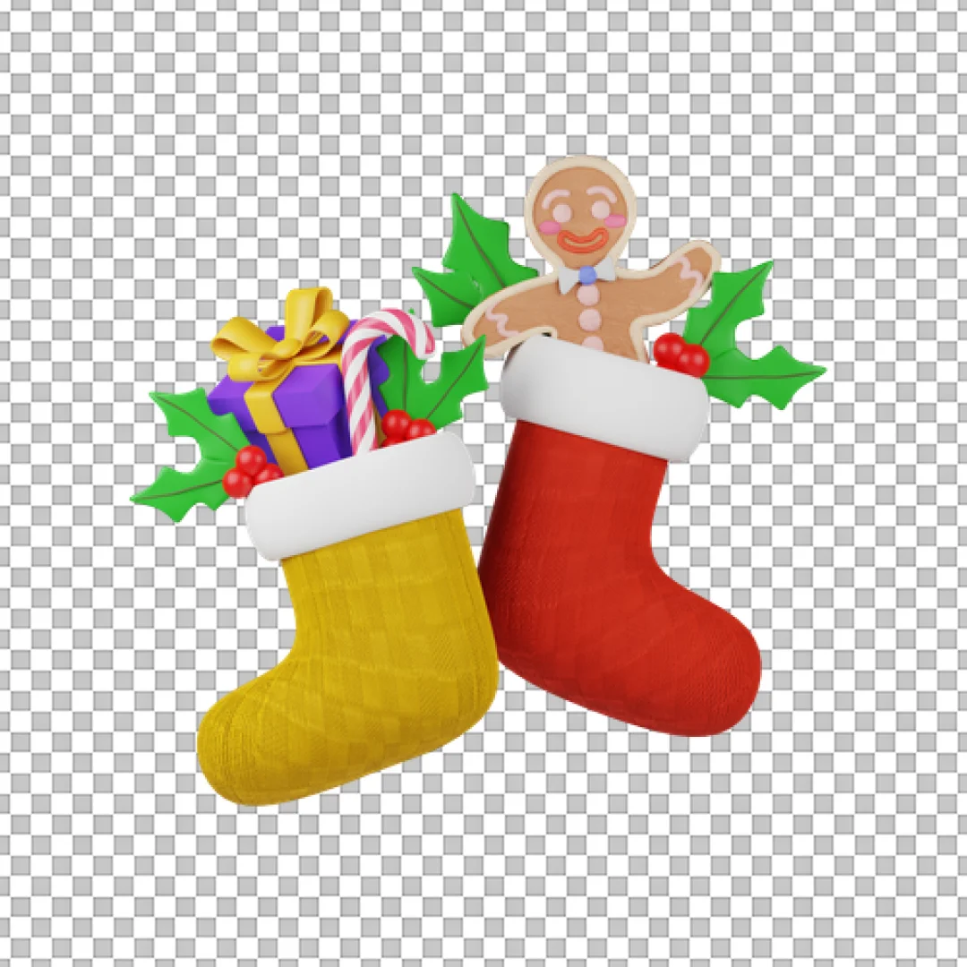 Stockings With Gingerbread Man 3D PNG