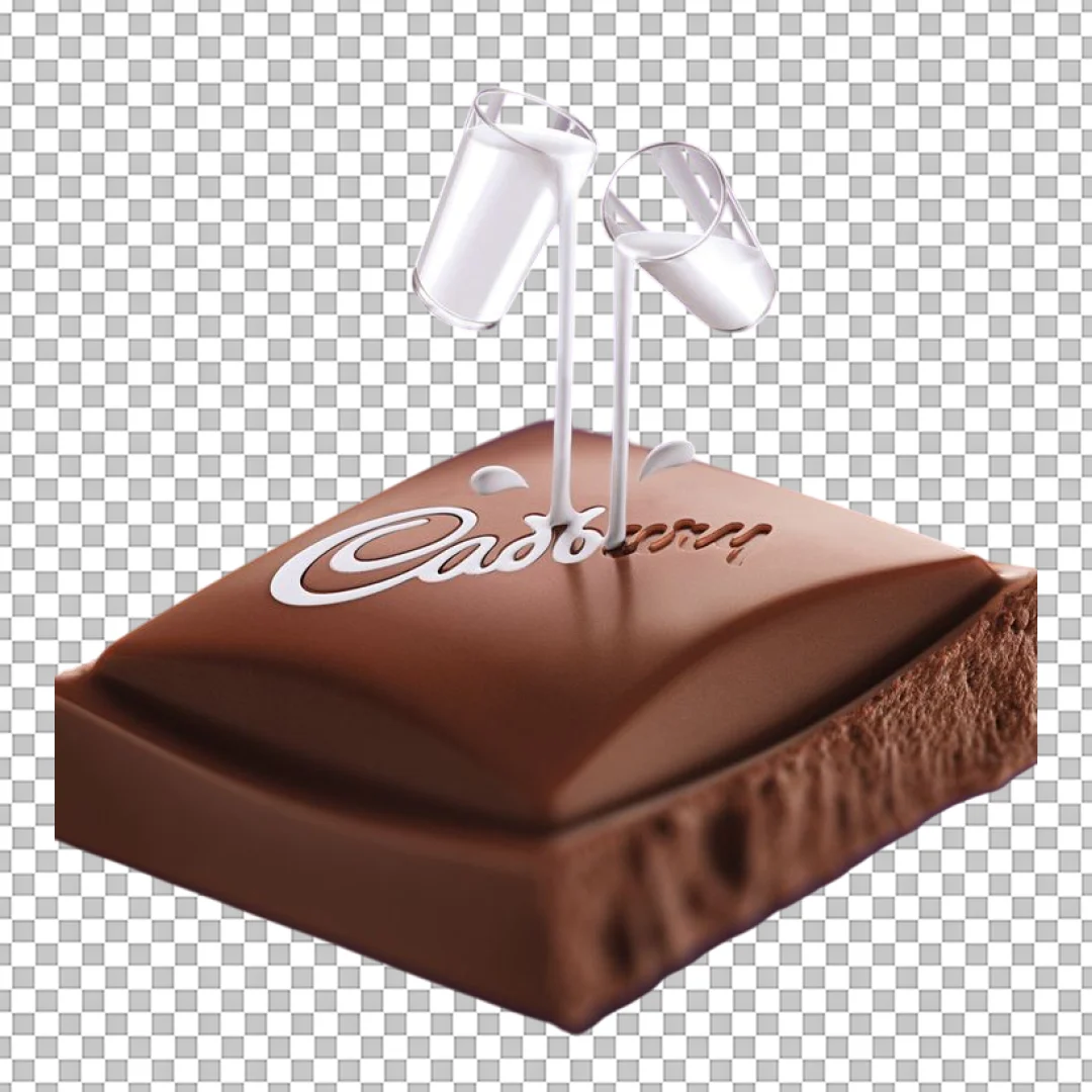 Milk Pouring On Cadbury Chocolate Square PNG