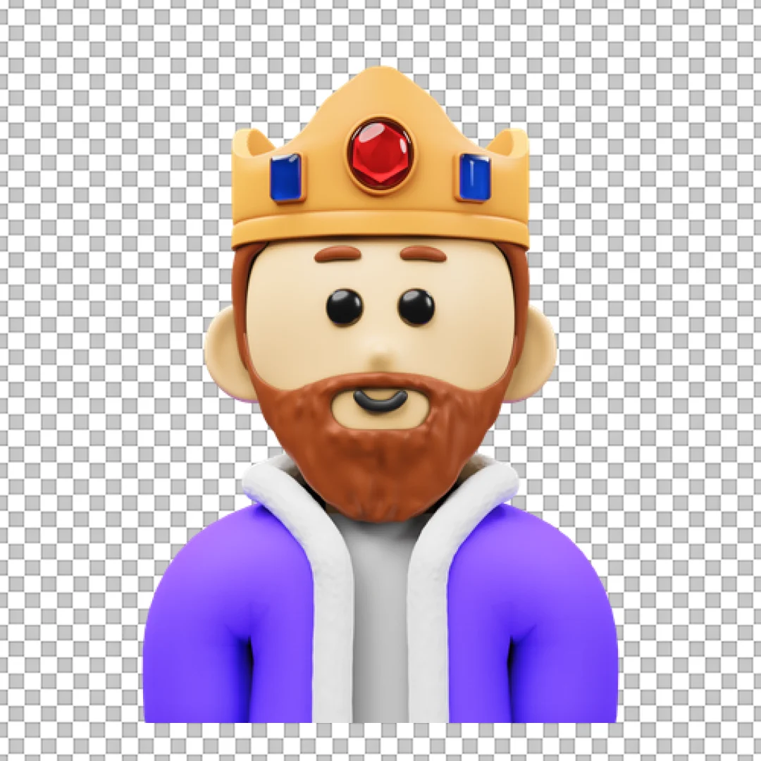 Cartoon King Character With Beard And Crown Avatar PNG