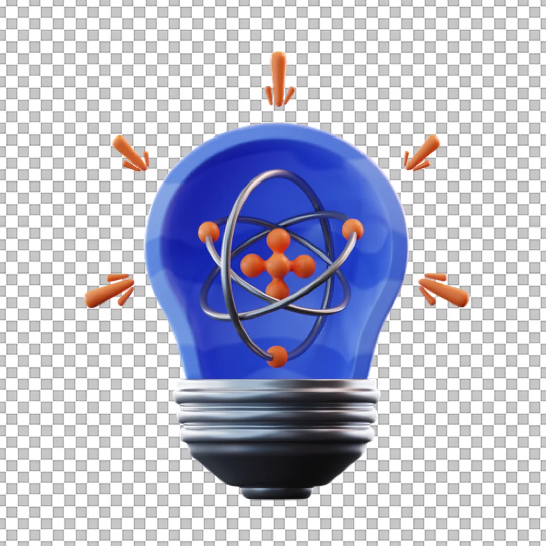 Blue Lightbulb With Atom Structure Inside Idea Icon PNG