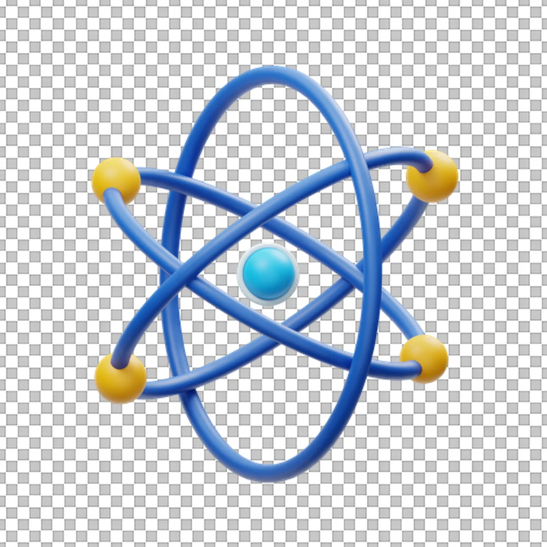 Blue Molecular Atom Structure With Yellow Electrons Icon PNG