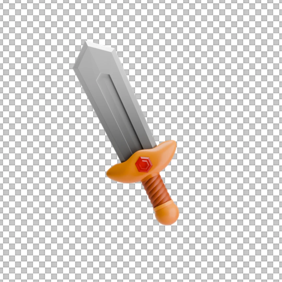 Grey Iron Sword With Orange Handle Weapon PNG