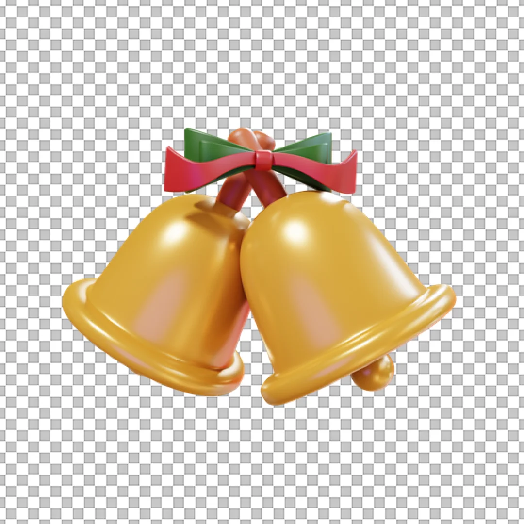 Golden Bells With Red And Green Ribbon Bow PNG