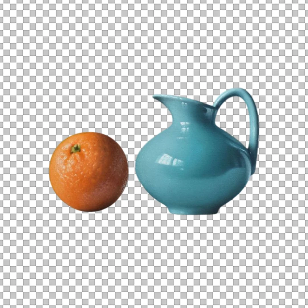Orange Fruit And Blue Pitcher Composition PNG
