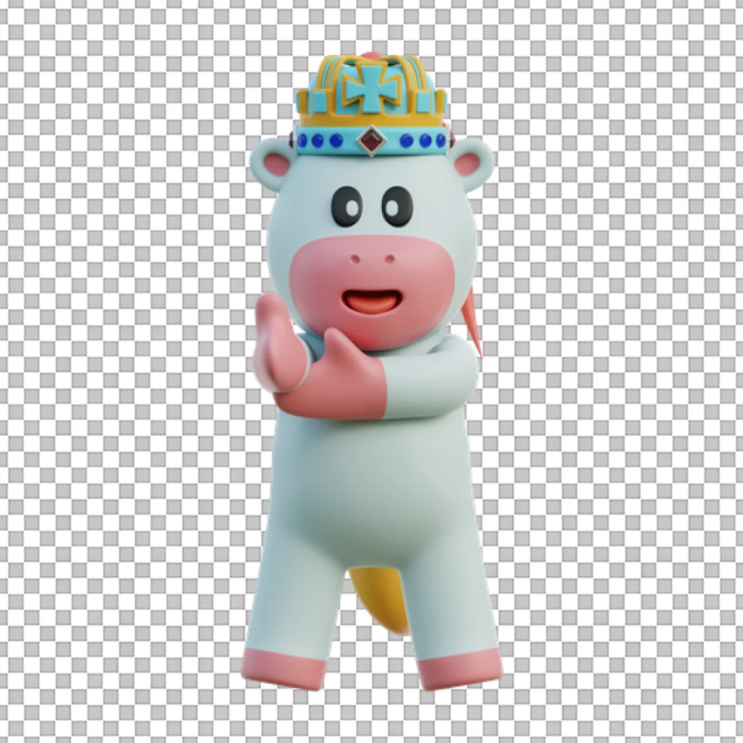 Cute Cartoon Unicorn Character Wearing Royal Crown Clipart PNG
