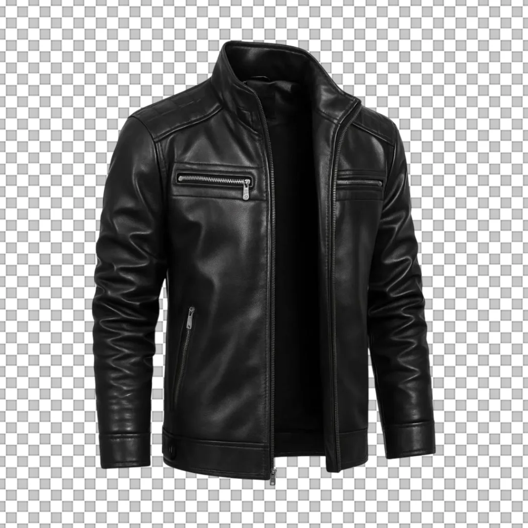 Men's Black Biker Leather Jacket Clipart PNG