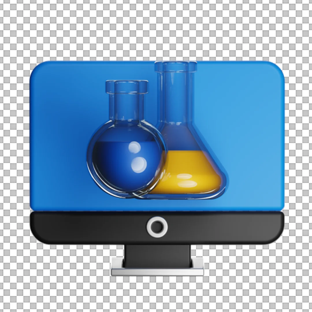 Computer Screen With Two Chemistry Flasks Science Icon PNG