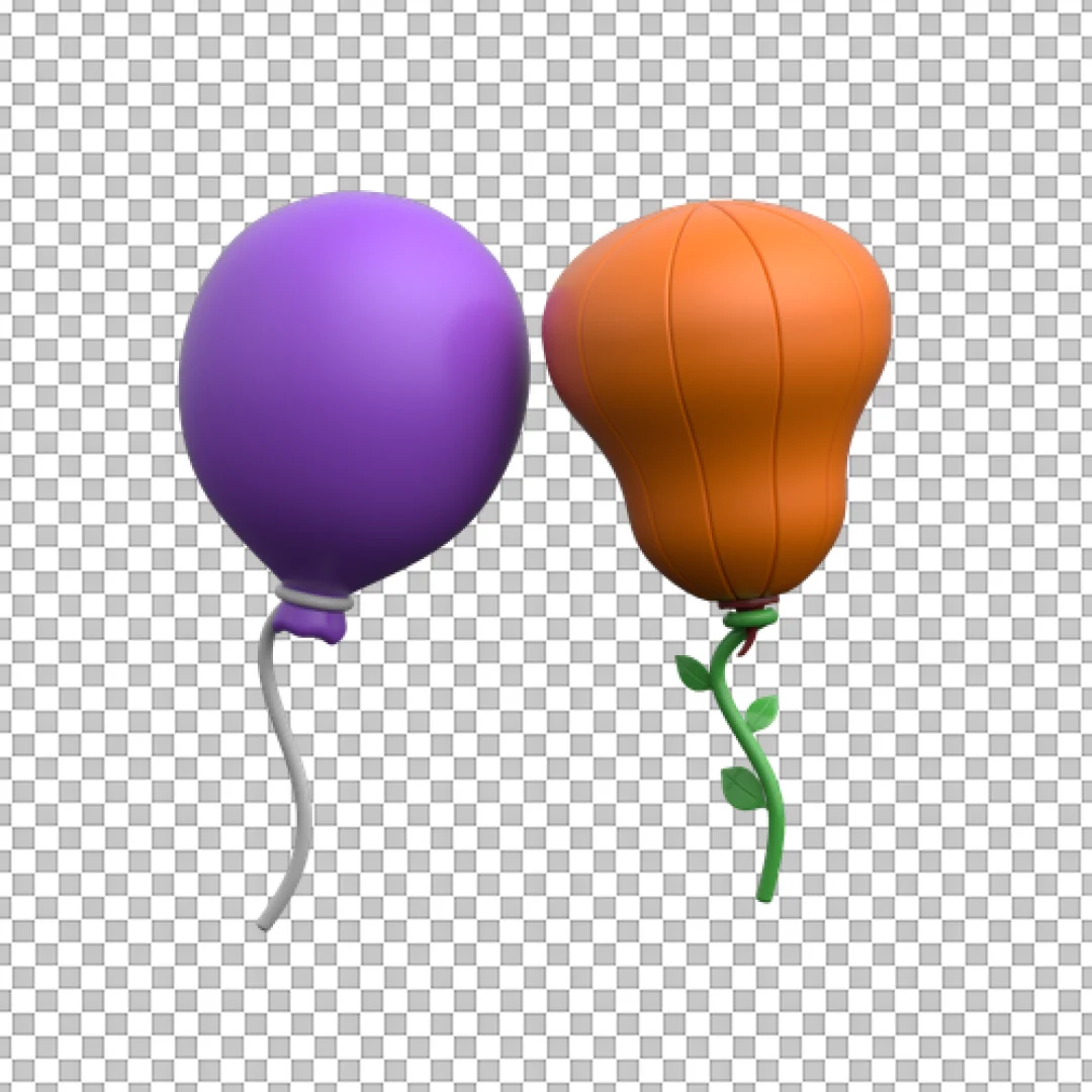 Purple And Orange 3D Balloons PNG
