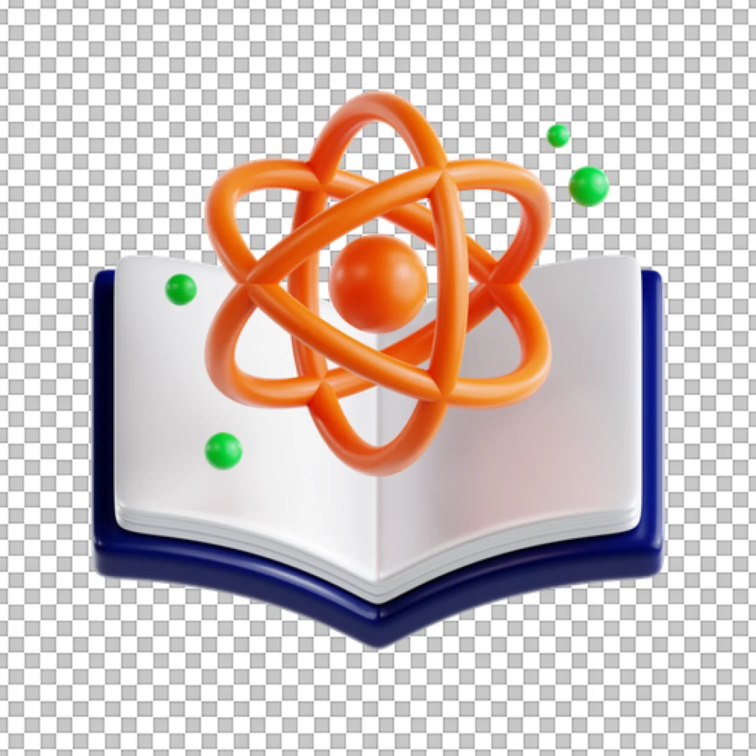 Orange Atom Model Floating Over Open Book Icon PNG