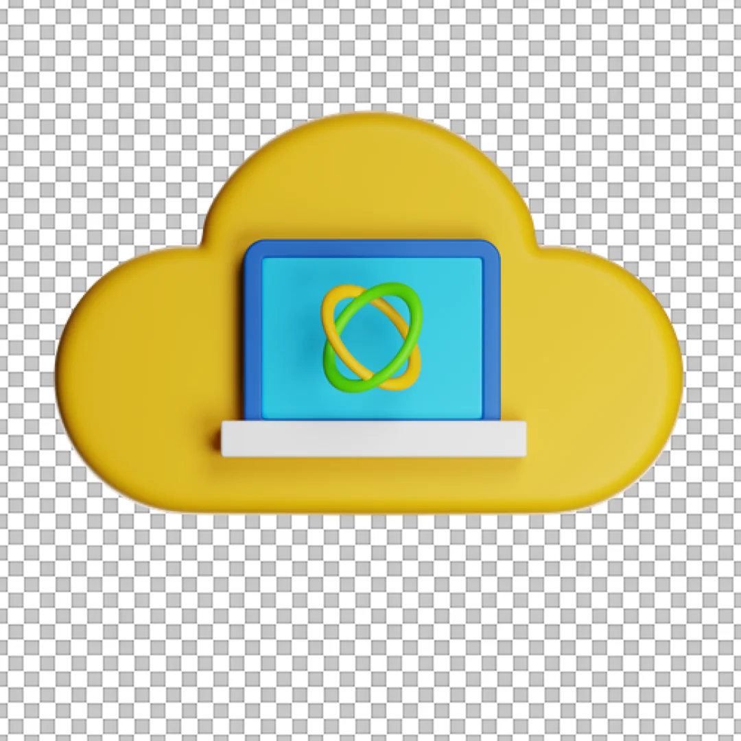 Cloud Computing Laptop With Atom Icon PNG