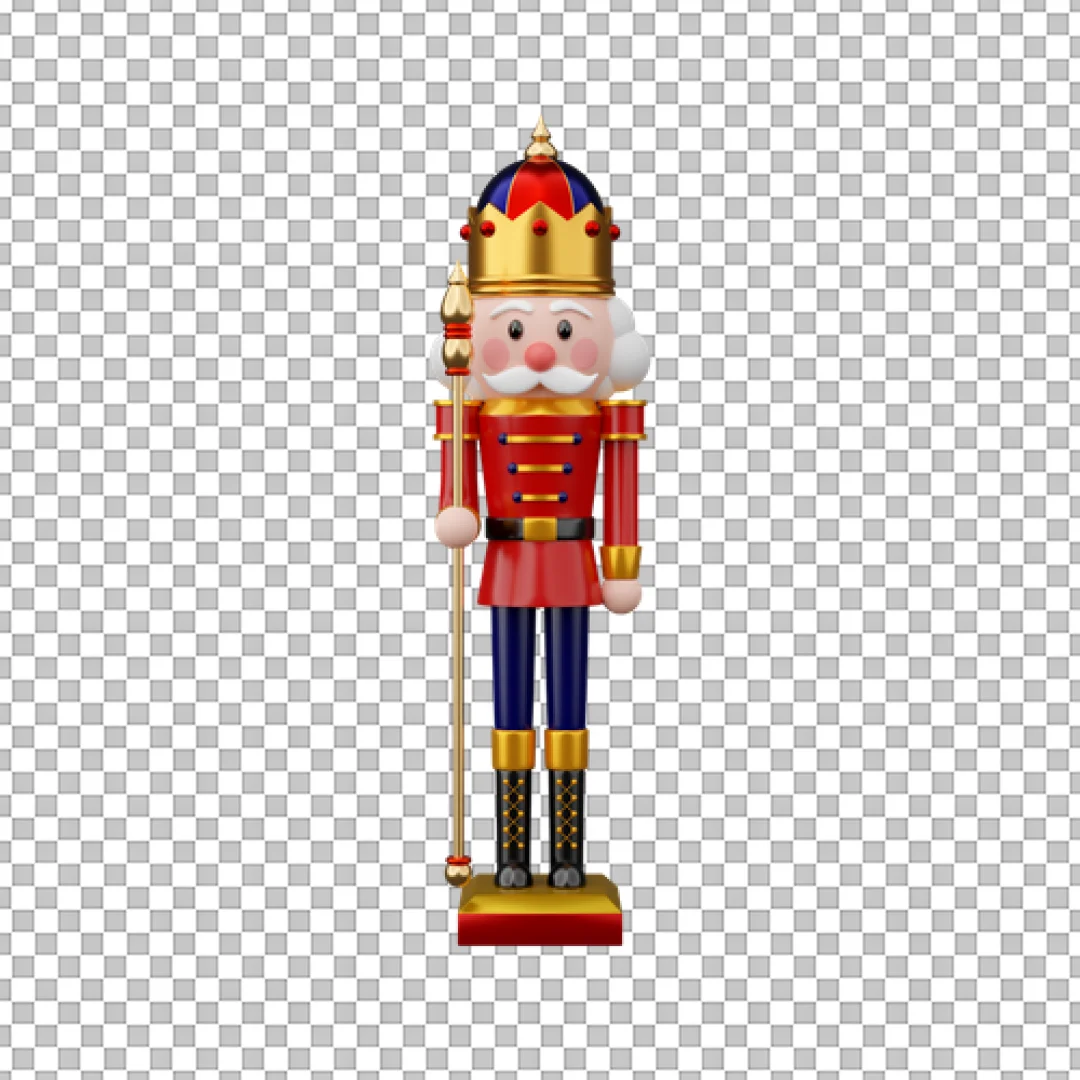 Royal 3D Nutcracker King With Scepter PNG