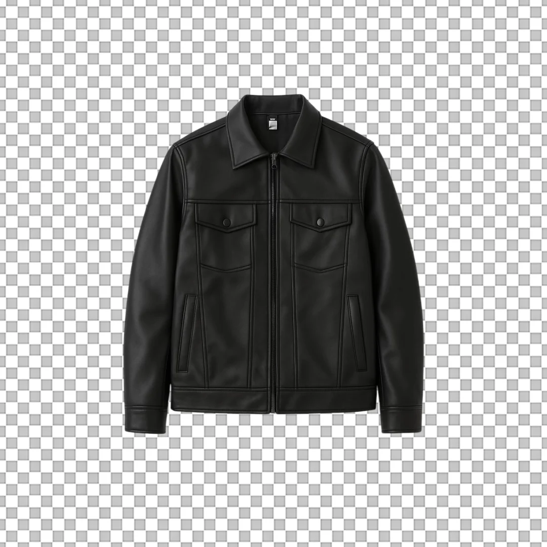 Black Button Up Leather Shirt Jacket Clipart PNG