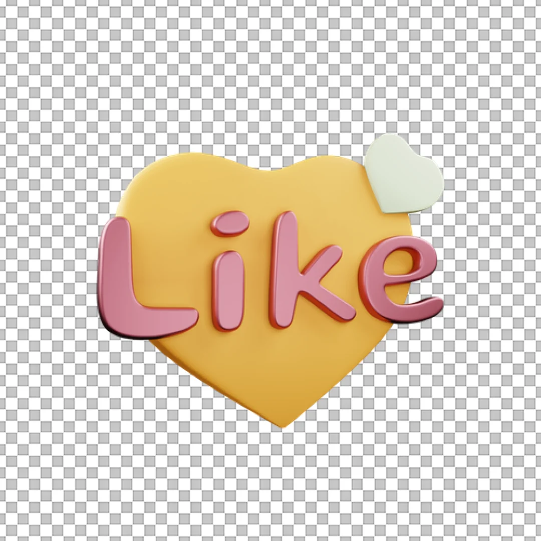 Gold Heart With Like Text PNG