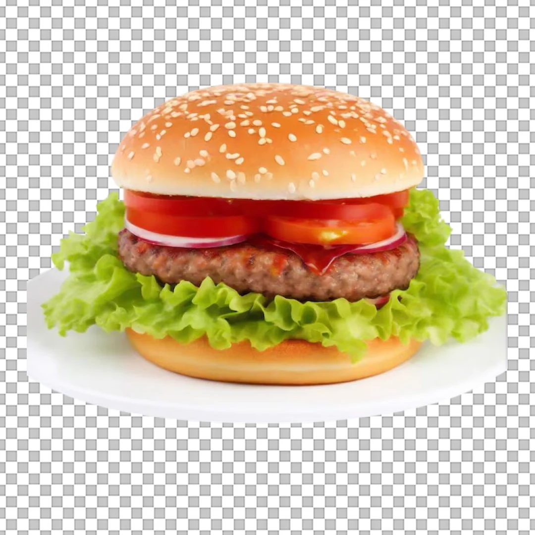 Classic Hamburger with Fresh Toppings PNG