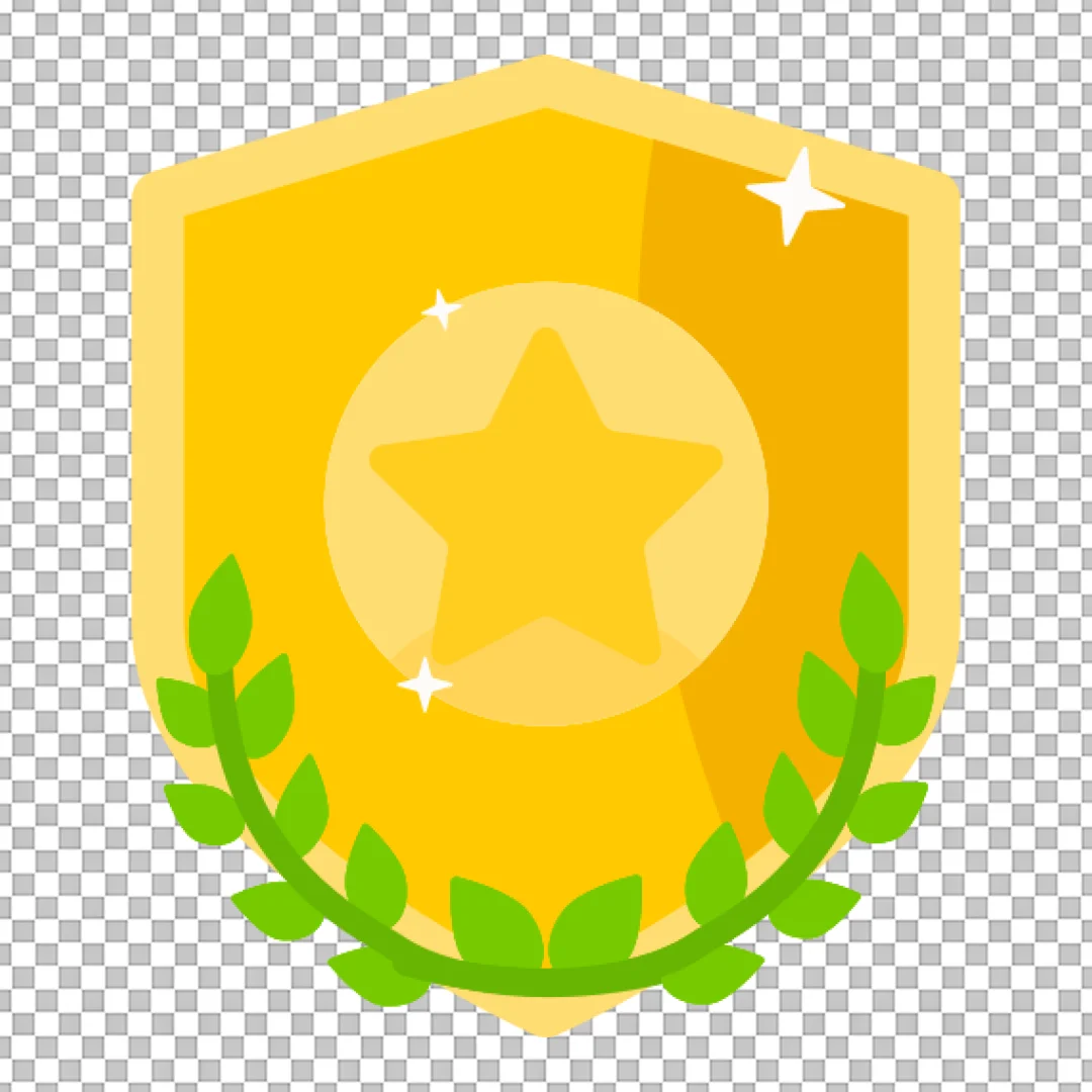 Golden Award Badge Icon with Star and Laurel Wreath