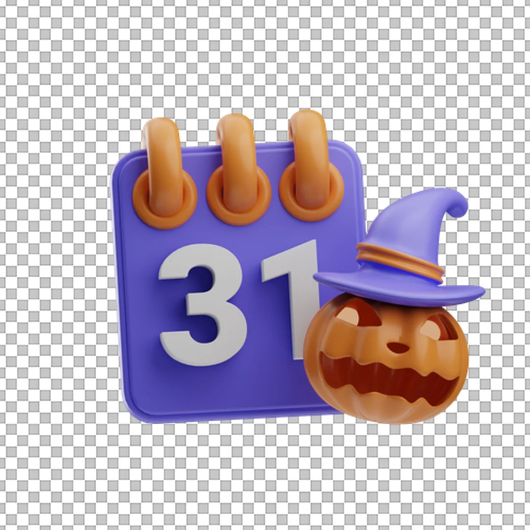 Calendar Pumpkin Witch Hat 3D Icon PNG