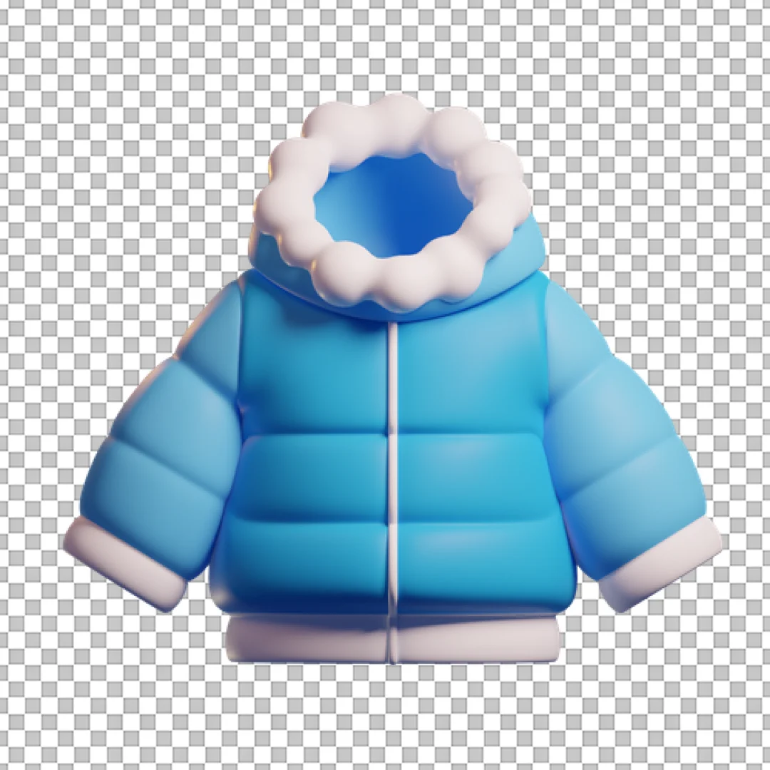 Blue Fur Hood Jacket 3D PNG