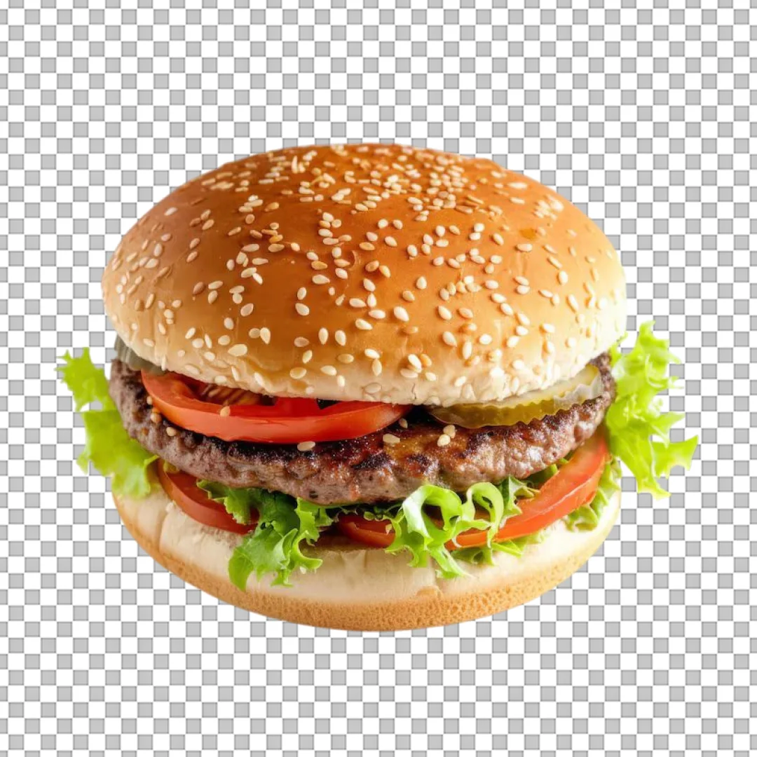 Loaded Hamburger with Fresh Vegetables PNG