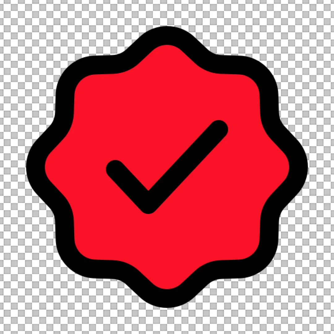 Bold Red Verification Badge Icon with Black Checkmark