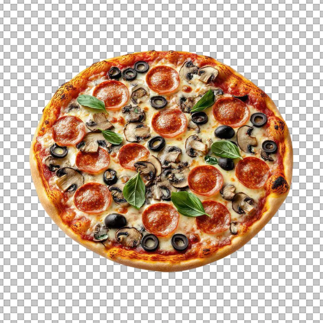 Classic Pepperoni Mushroom Olive Pizza PNG