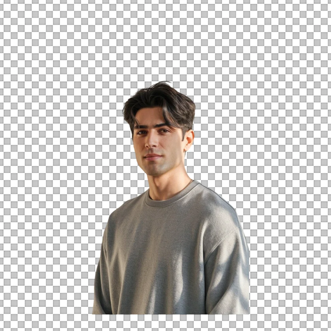 Young Man in Grey Sweatshirt PNG