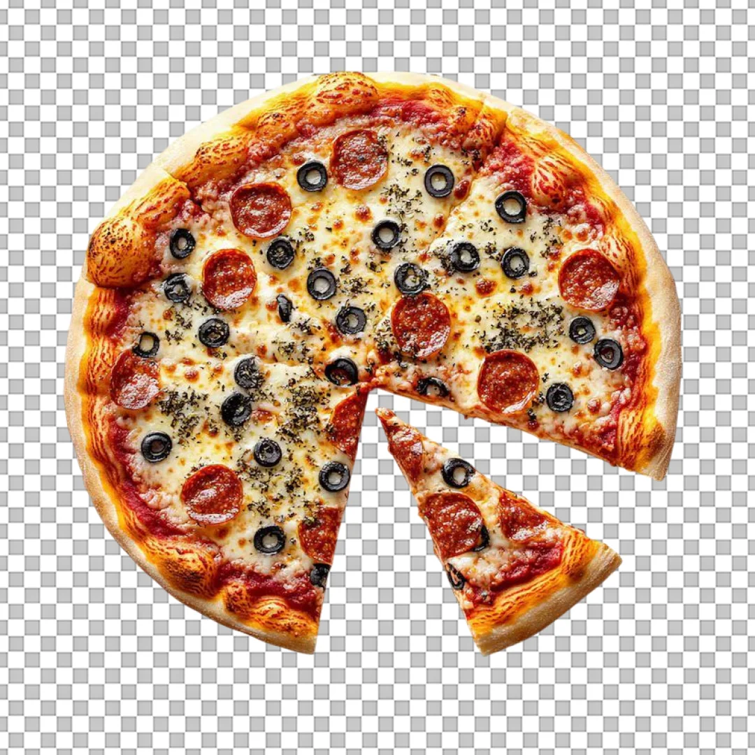 Sliced Pepperoni Olive Pizza PNG