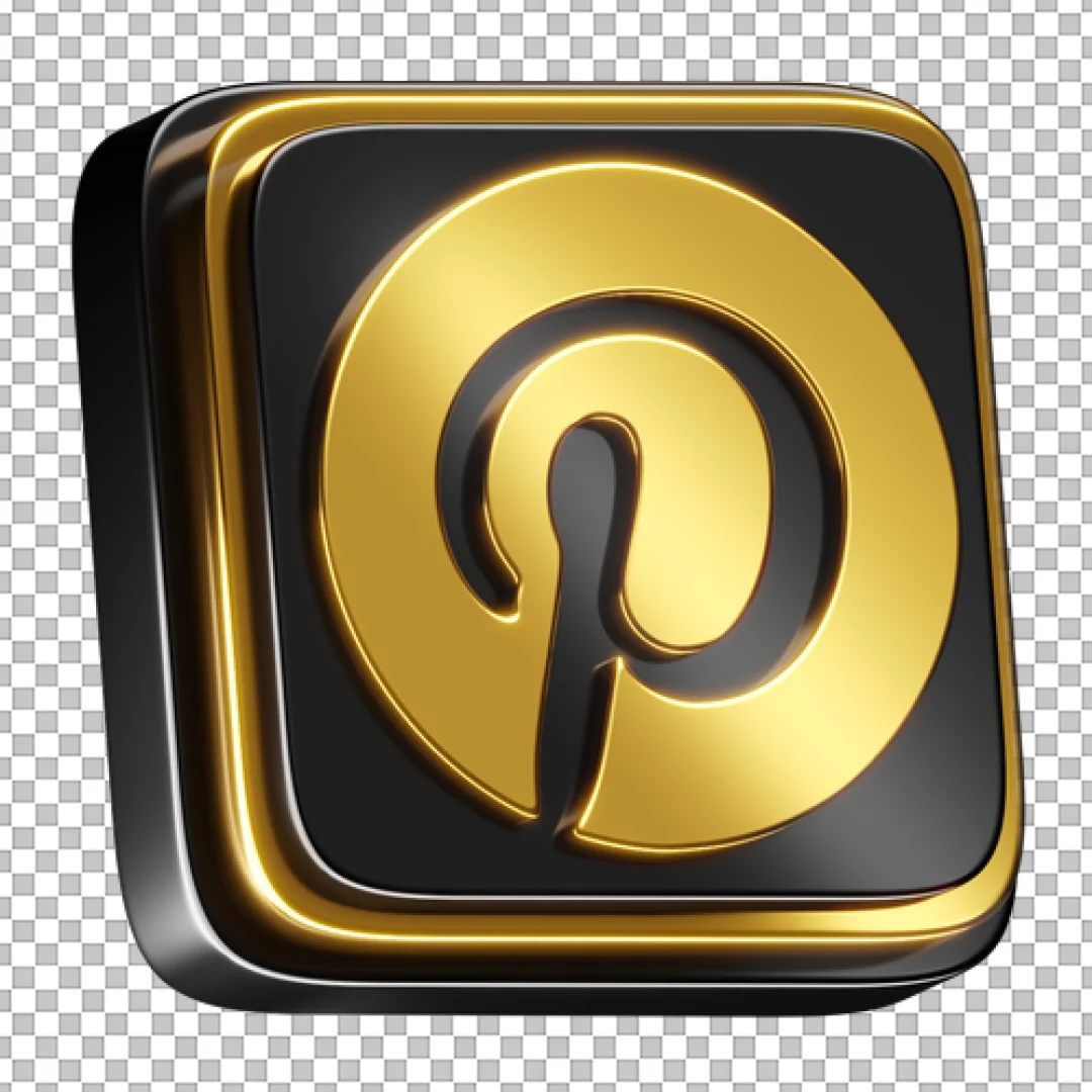3D Black Gold Pinterest Logo PNG