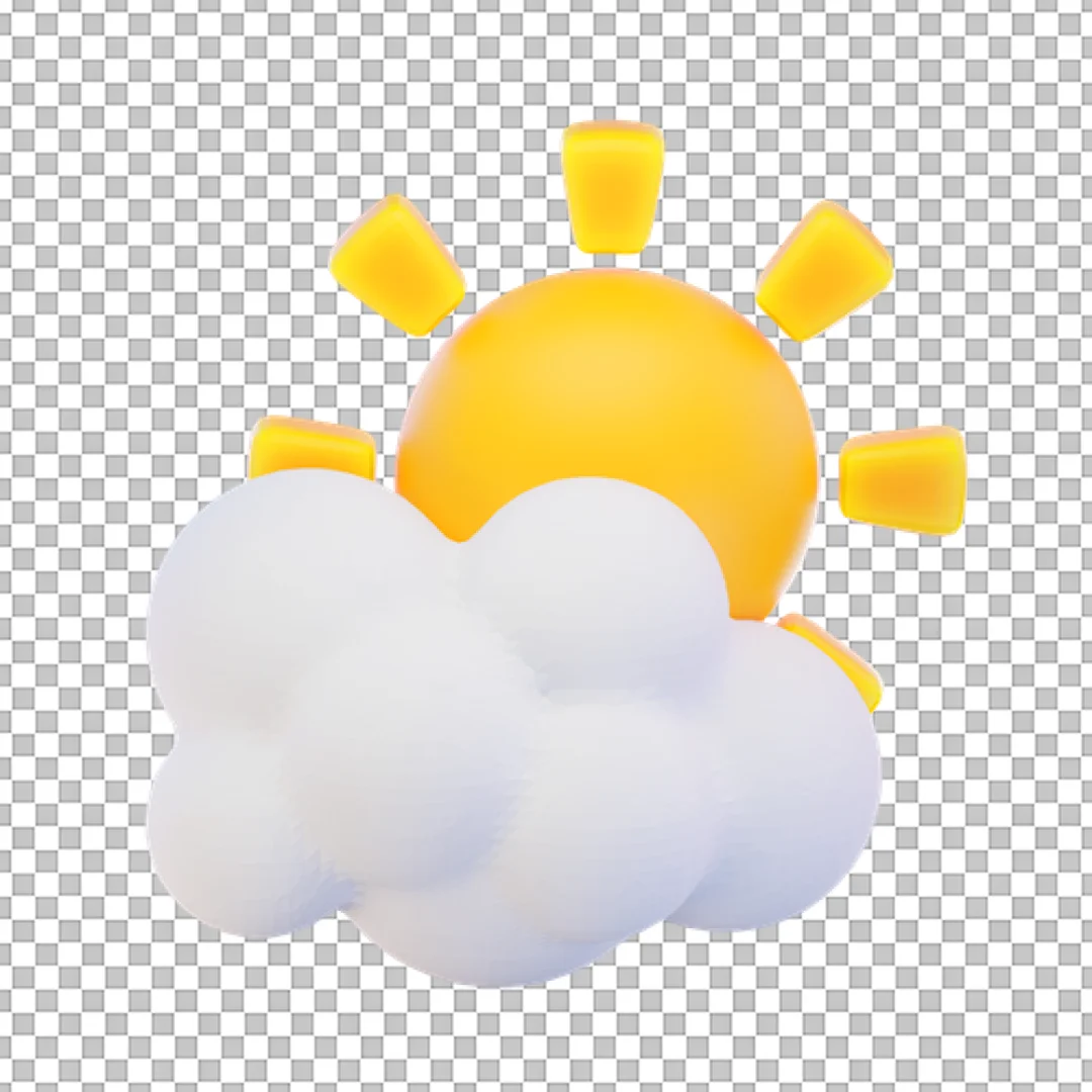Sun Peeking Behind White Cloud Weather Icon PNG