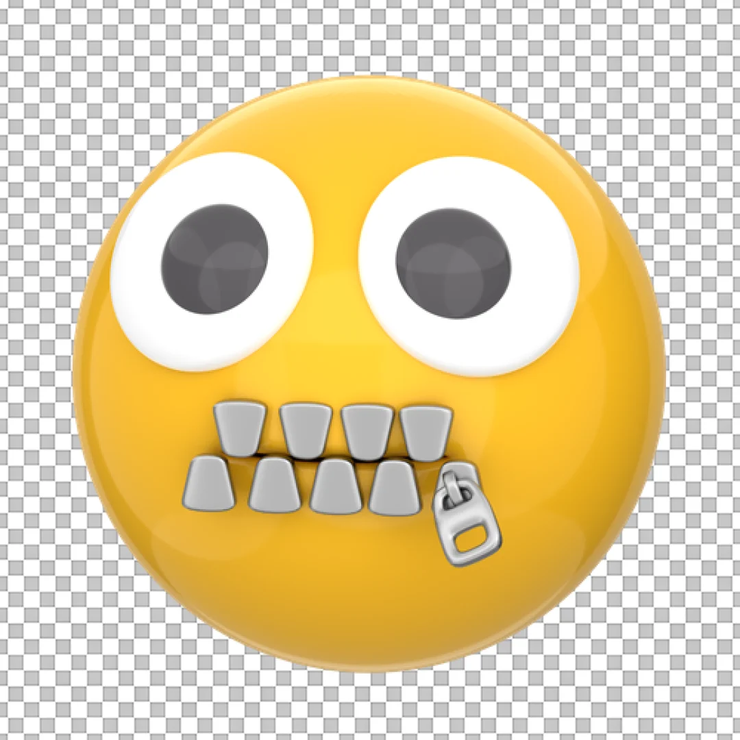 Yellow Emoji Face Silver Zipper Mouth PNG