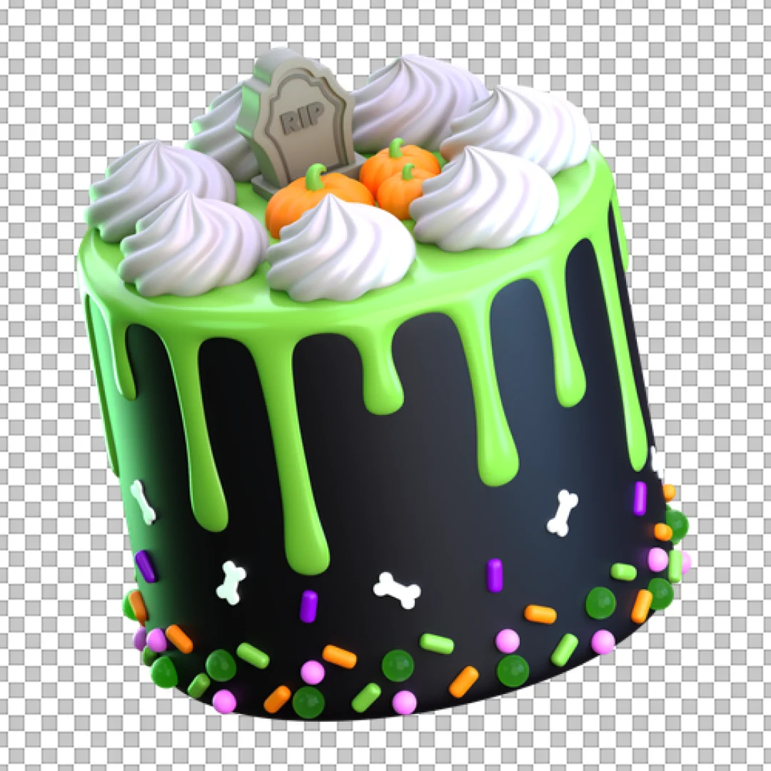 3D Spooky Halloween Cake With Slime PNG