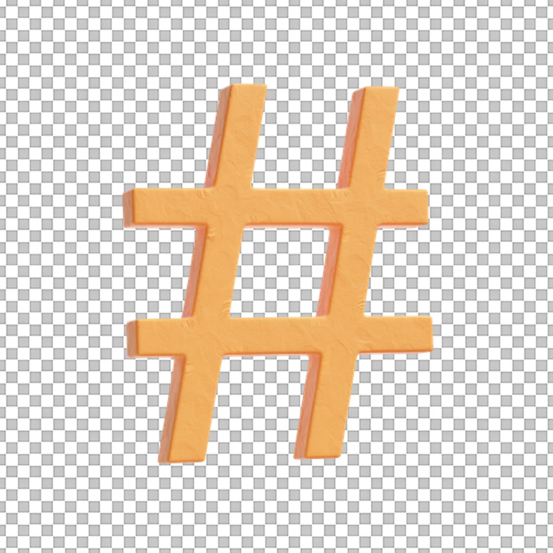 Orange Hashtag Symbol Clay Style 3D Icon PNG