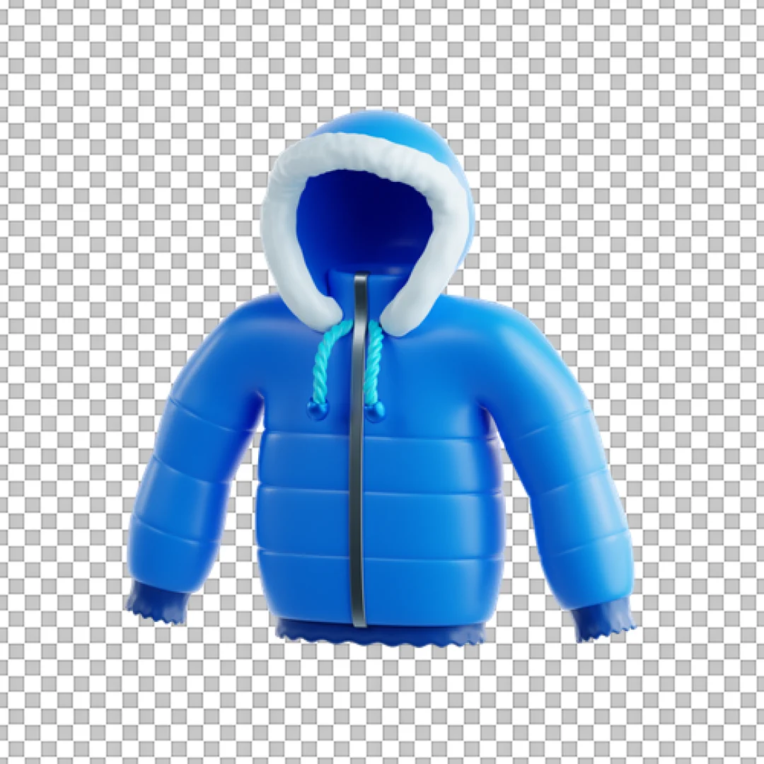 Blue Fur Hood Jacket 3D PNG