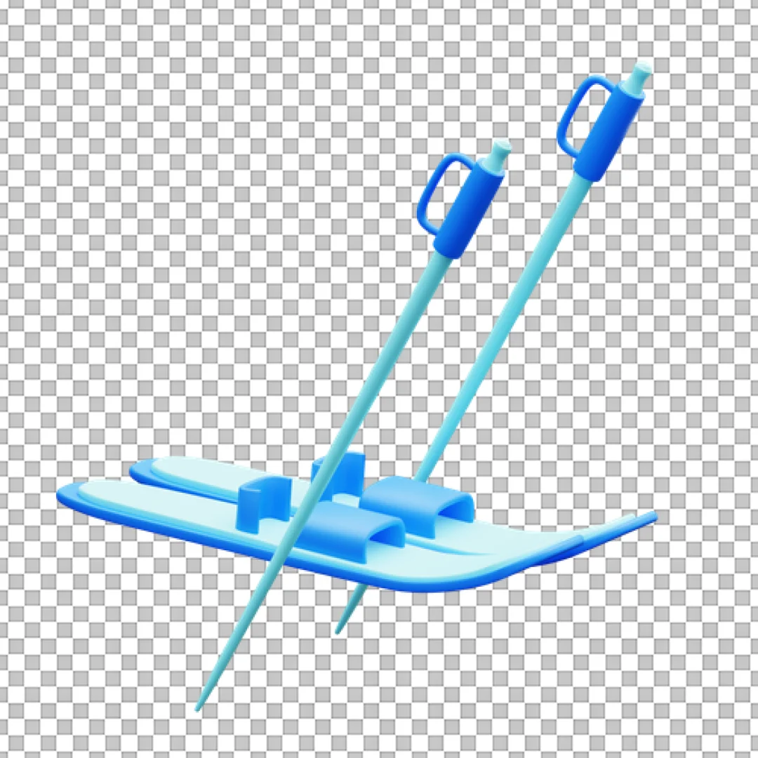 Cyan Skis And Poles Winter Gear 3D PNG