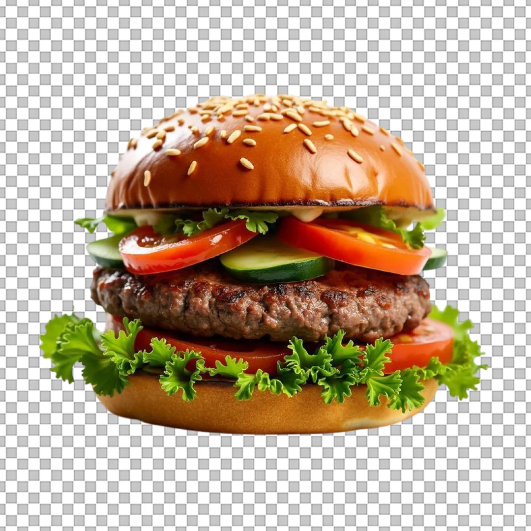 Tall Burger with Cucumber Tomato PNG
