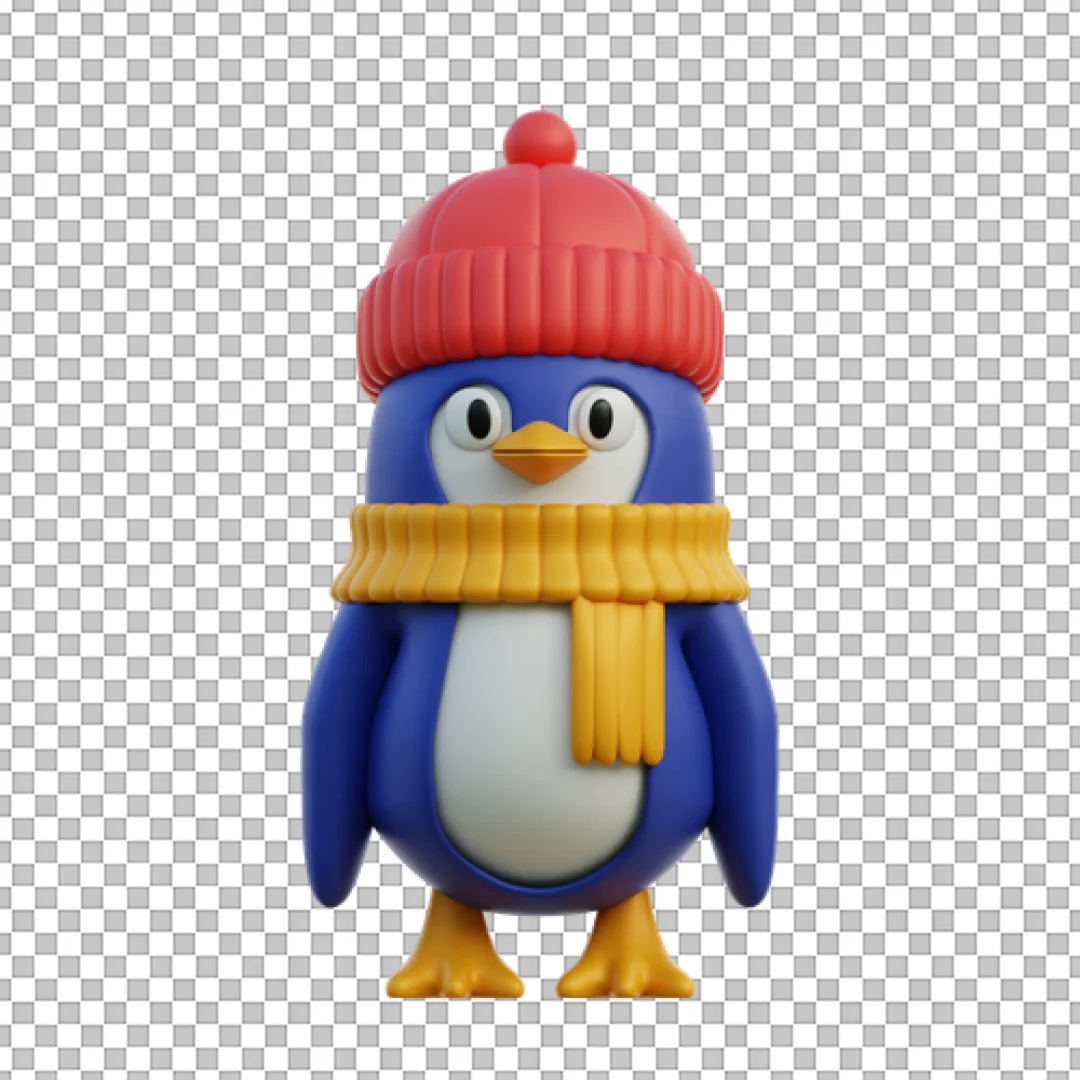 Penguin In Winter Hat 3D PNG
